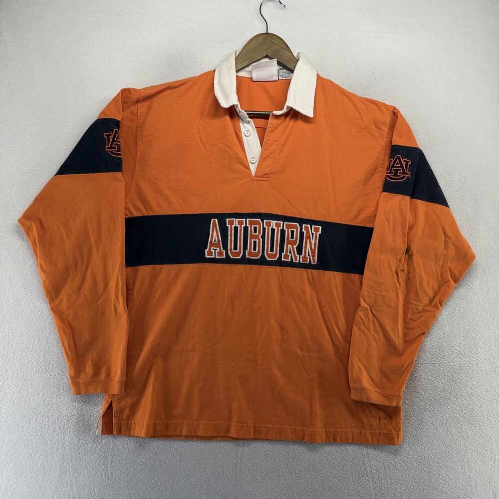 Vintage Auburn University Rugby Shirt men's medium Orange Embroidered Spellout